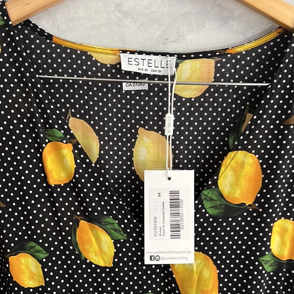 ESTELLE Print Limonata Tie Waist Cotton Blend Dress, 3X - Picture 3 of 12
